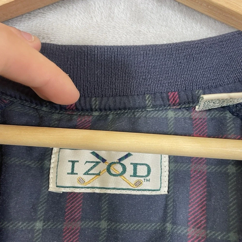 Vtg 80s Izod Windbreaker Pullover V-Neck Mens Large Plaid Preppy Grandpa Logo